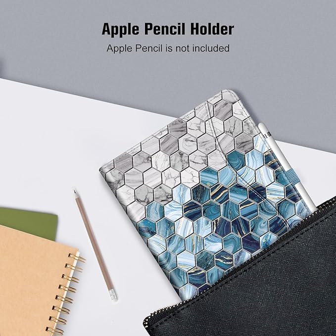 Fintie Case for iPad 9th / 8th / 7th Generation (2021/2020/2019) 10.2 Inch - [Corner Protection] Multi-Angle Viewing Stand Cover with Pocket & Pencil Holder, Auto Sleep Wake, Agate Hexagons