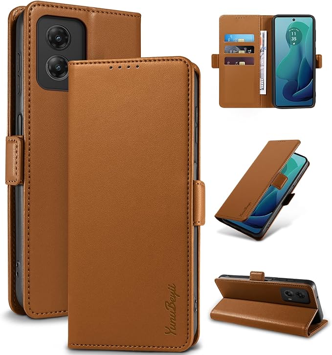 Wallet Flip Case for Moto G 5G (2024) - [RFID Blocking] Luxury PU Leather Card Holder Magnetic Phone Cover with Kickstand,Shockproof Protective Case,Brown