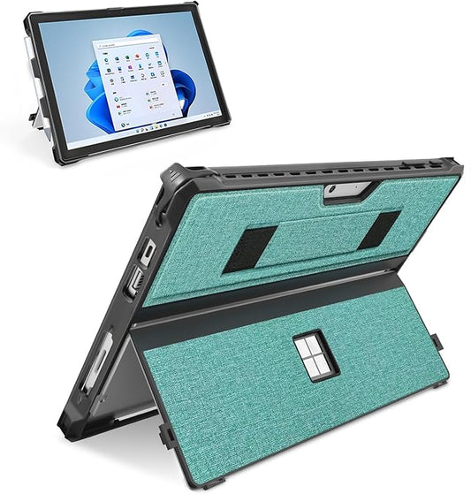 Case for 12.3" Microsoft Surface Pro 7+/7/6/5/4/Pro LTE Protective Rugged Cover Case, with Stylus Pen Holder and Hand Strap, Compatible with Type Cover Keyboard, Cyan