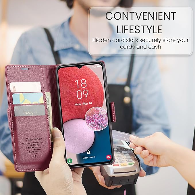 for Samsung Galaxy A13 4G/5G Case, Premium PU Leather Wallet Case Flip Cover with [RFID Blocking][Card Holder][Stand Function] Shockproof Protective for Samsung Galaxy A13, Red