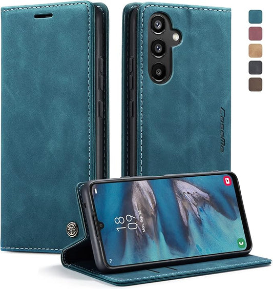 for Samsung Galaxy A34 5G Case, Flip Wallet Leather Case with Card Holder Magnetic Closure Shockproof Kickstand Protective Phone Cases Cover for Galaxy A34 6.6 Inch,Blue-Green