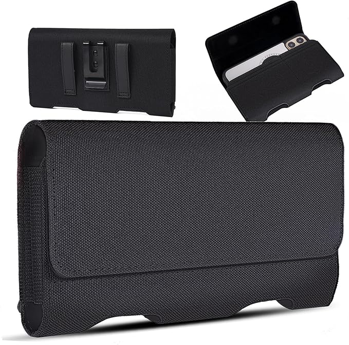 BECPLT for iPhone 17 Pro 17/16/15/14/13/12/11 Pro Cell Phone Pouch Nylon Holster Case with Belt Clip Cover for iPhone Xs X Galaxy S25 S24 S23 S22 S21 S20 (Black)