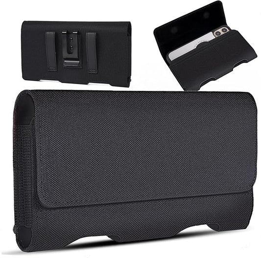 BECPLT for iPhone 17 Pro 17/16/15/14/13/12/11 Pro Cell Phone Pouch Nylon Holster Case with Belt Clip Cover for iPhone Xs X Galaxy S25 S24 S23 S22 S21 S20 (Black)