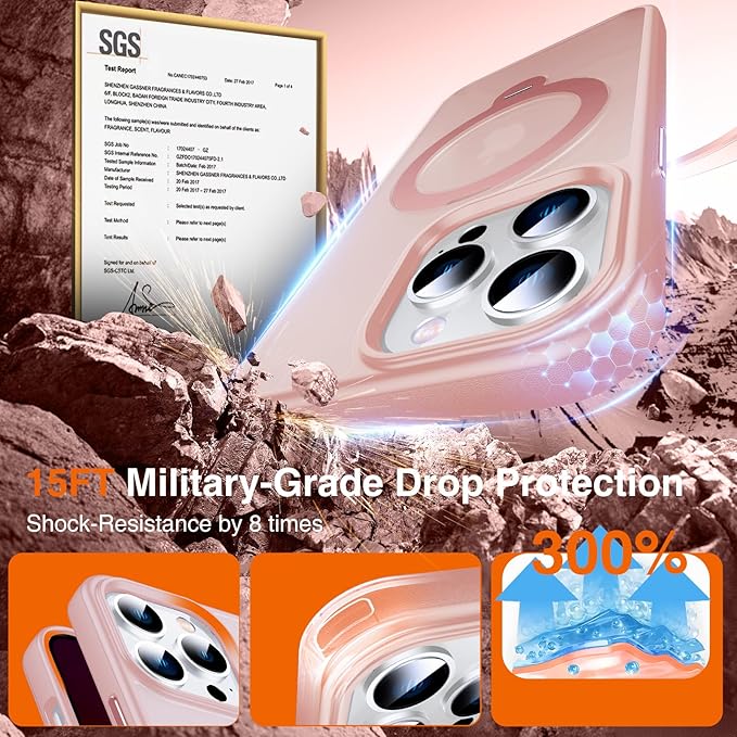 360° O-Ring MagStander for iPhone 13 Pro Case with Magnetic Kickstand Ring Holder [Compatible with MagSafe][360°Rotate Stand Ring][Military Shockproof] iPhone 13 Pro Phone Cover Matte Pink