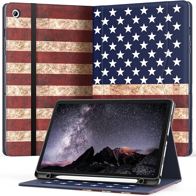 OKP Case for Samsug Galaxy Tab A9+ Plus 11 inch 2024(SM-X210/X216/X218), PU Leather Folio Cover with Multi-Angle Stand//Pen Holder, Auto Wake/Sleep Case for Galaxy A9+ 11" Tablet (Flag)