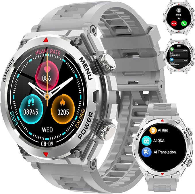Military Smart Watches for Men(Answer/Make Calls), 1.52" HD Fitness Watch, AI Built-in,AI Face,Heart Rate Sleep Monitor, 100+ Sport Modes, Text, IP68 Waterproof Smartwatch for Android iOS