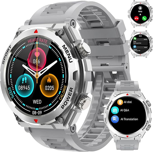 Military Smart Watches for Men(Answer/Make Calls), 1.52" HD Fitness Watch, AI Built-in,AI Face,Heart Rate Sleep Monitor, 100+ Sport Modes, Text, IP68 Waterproof Smartwatch for Android iOS