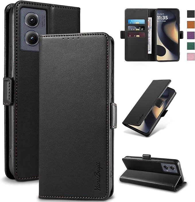 Wallet Flip Case for Motorola Edge (2024) - [RFID Blocking] Luxury PU Leather Card Holder Magnetic Phone Cover with Kickstand,Shockproof Protective Case,Black