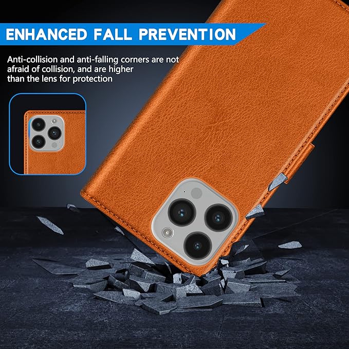 ZZXX for iPhone 14 Pro Wallet Case with [RFID Blocking] Card Slot Kickstand Magnetic Closure Leather Flip Fold Protective Phone Case for iPhone 14 Pro Case Wallet(Brown-6.1 inch)