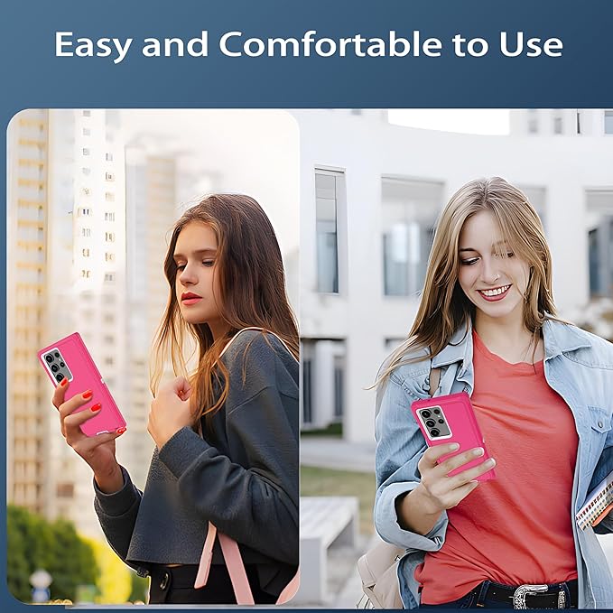 For Samsung Galaxy S23 Ultra Case, S23 Ultra Case with [2 Pack]HD Screen Protector, [Military-Grade] Shockproof Dust/Drop Proof 3-Layer Full Body Protection Heavy Duty Case for Galaxy S23 Ultra, Pink