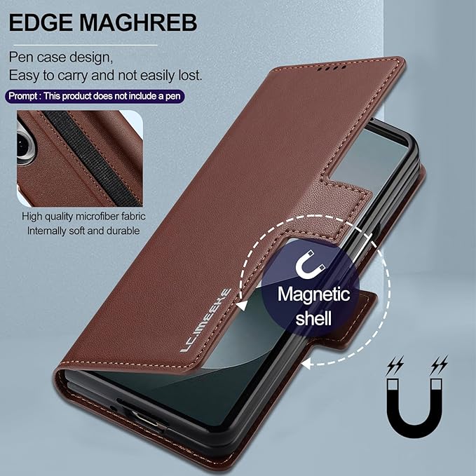 HXY Wallet Case for Samsung Galaxy Z Fold 7 with S Pen Holder, PU Leather Magnetic Flip Case for Men Women with Card Holder Kickstand Shockproof Protection Case for Galaxy Z Fold 7 2025 (Brown)