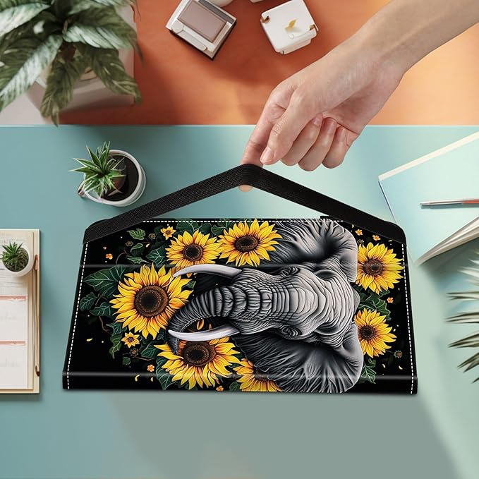 Case for Samsung Galaxy Tab S9 FE 5G 10.9 Inch/Galaxy Tab S9 11 Inch 2023,Card Slot PU Leather TPU Case Pen Holder Auto Wake Sleep,Sunflower Elephant