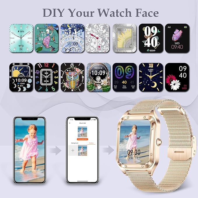 Smart Watch for Women,1.59" Small Smartwatch with Bluetooth Call, Voice Assistant Fitness Watch with Activity Tracker, Monitor Heart Rate/Blood Pressure/SpO2/Sleep for Android iPhone