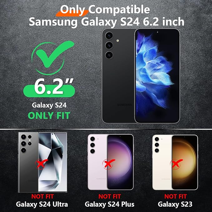 Red2Fire for Samsung Galaxy S24 Case, with 2Pcs [Tempered Glass Screen Protector+Camera Protector][Military Grade Shockproof] Heavy Duty Full Body Protection Phone Case for S24 Case,Black