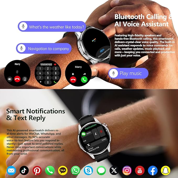 Smart Watch for Men Built-in GPS with Map, 1.46" AI Smartwatch with Health Monitor for Android Phones/iPhone, 100+ Sport Modes Fitness Tracker with Compass/Altitude/Barometer, Text Reply(2 Bands)