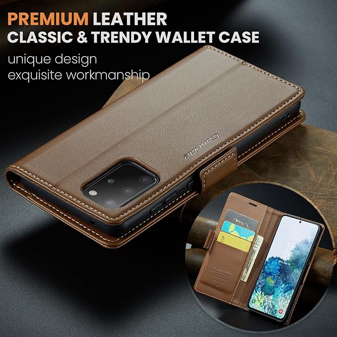 Case for Samsung Galaxy S20 Plus Wallet Case, RFID Blocking PU Leather Flip Folio Cover Card Holder Kickstand Shockproof Phone Case Compatible with Samsung Galaxy S20 Plus, Brown