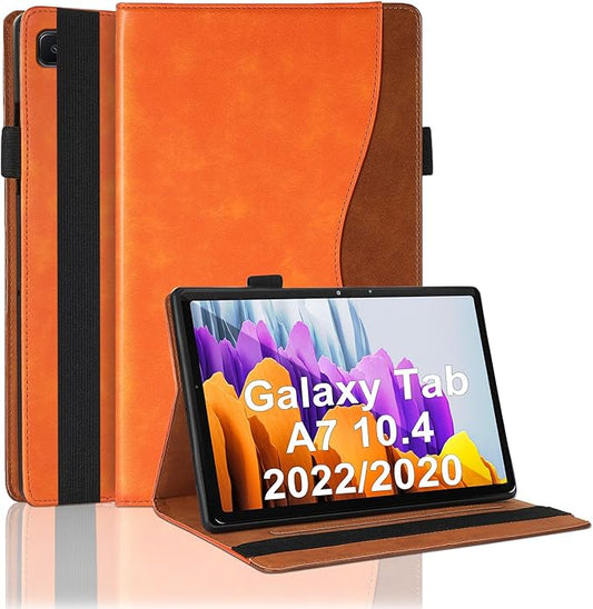 Case for Samsung Galaxy Tab A7 10.4'' 2022/2020 (Model SM-T500/503/505/507 Bussiness Premium Slim PU Leather Stand Folding Folio Cover with Card Slot Pen Holder-Orange