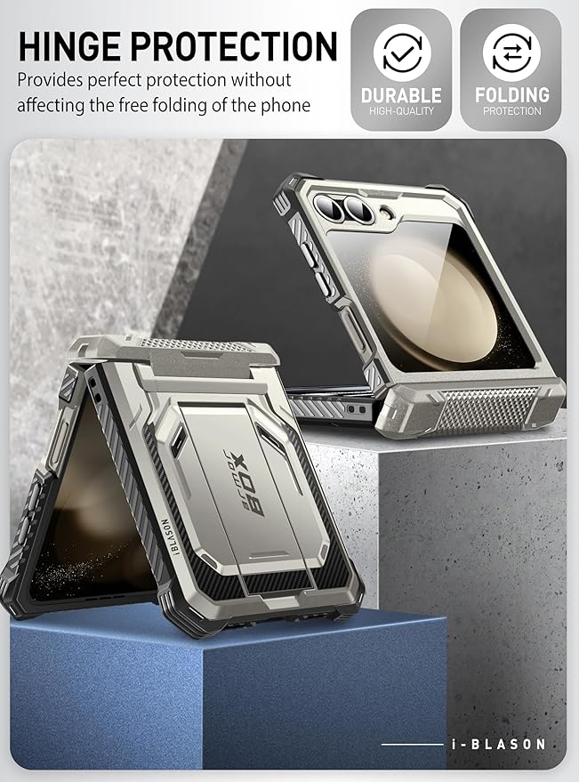 i-Blason for Samsung Galaxy Z Flip 7 FE Case, Z Flip6 Case with Stand, [Built-in Screen Protector] [Hinge Protection] [Belt-Clip], Military Phone Case for Samsung Z Flip 7 FE/6/5, Armorbox, Tigray
