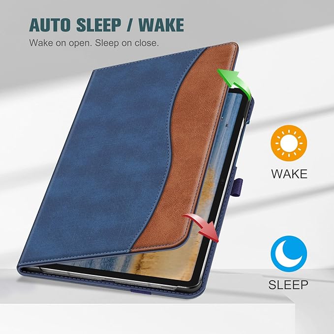 Fintie Case for Samsung Galaxy Tab S10 Lite/ S10 FE/ S9 FE 5G 10.9 Inch/Tab S9 11 Inch with S Pen Holder, Multi-Angle Viewing Protective Cover with Pocket, Auto Sleep/Wake, Denim Blue/Brown