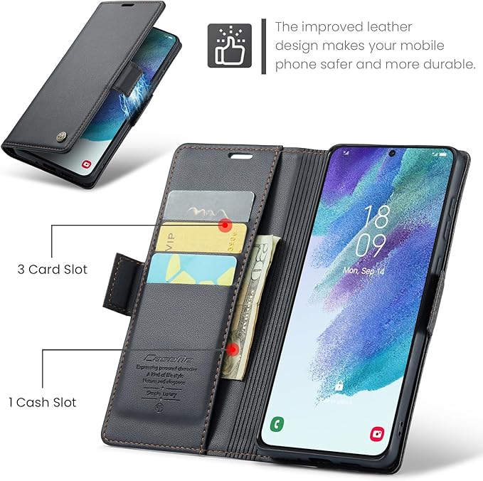 AUPAI for Samsung Galaxy S21 FE Wallet Case with Credit Card Holder, PU Leather RFID Blocking Folio Flip Kickstand Magnetic Clasp Protective Phone Cover for Women Men Black