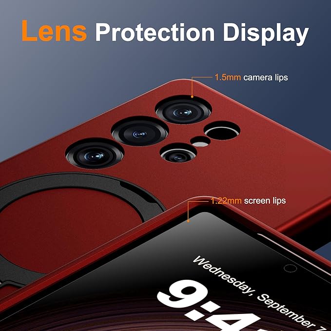 Designed for Samsung Galaxy S25 Ultra Case with Magnetic Ring Stand [Compatible with Mag-Safe][Military Grade Drop Protection][Build in Kickstand] S25 Ultra Phone Case 6.9",Red