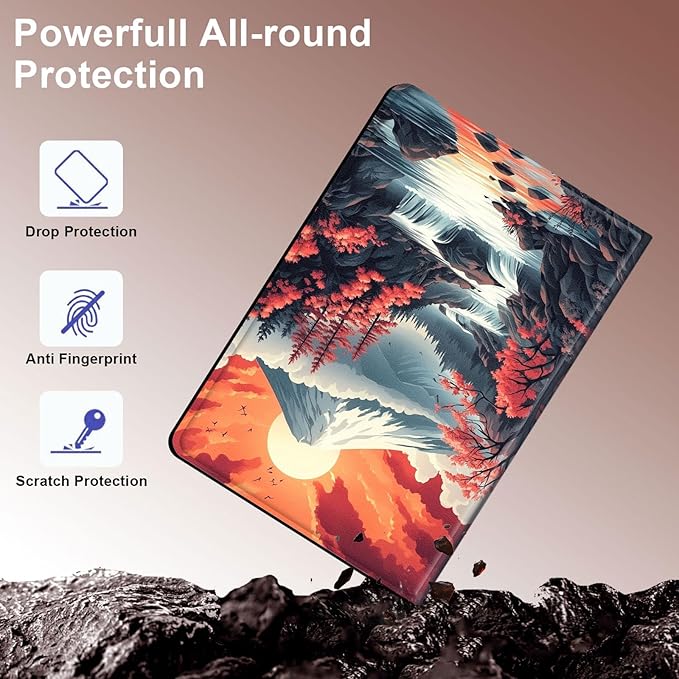 Case for Samsung Galaxy Tab S10 Plus/ S9 FE Plus/ S9 Plus 5G Tablet 12.4'', Slim PU Leather Stand Cover with Auto Wake/Sleep, Multi-Angle Viewing & Shockproof, Mount Fuji Landscape