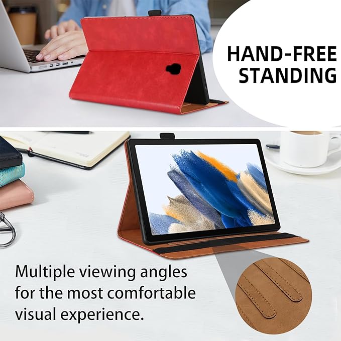 Case for Samsung Galaxy Tab A 10.5 2018 Model SM-T590/T595/T597 Bussiness Premium Slim PU Leather Stand Folding Folio Cover with Card Slot Pen Holder-Red