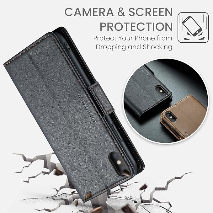 for iPhone Xs Max Case, Premium PU Leather Wallet Case Flip Cover with [RFID Blocking][Card Holder][Stand Function] Shockproof Protective for iPhone Xs Max 6.5", Black