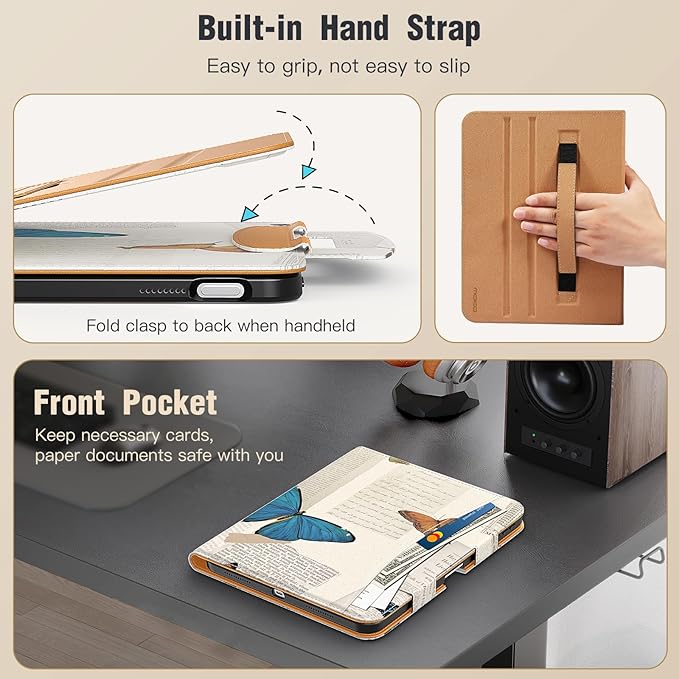 MoKo for iPad (A16) 11th Generation Case 11 inch 2025, iPad 10th Generation Case 10.9" 2022 with Pencil Holder & Pocket, Premium Leather Folio Stand Cover, Multiple Viewing Angles, Vintage Butterfly