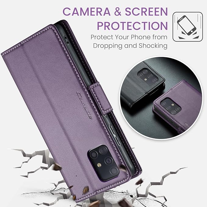 for Samsung Galaxy A51 4G Case, Premium PU Leather Wallet Case Flip Cover with [RFID Blocking][Card Holder][Stand Function] for Samsung Galaxy A51 4G (Non 5G Version), Purple