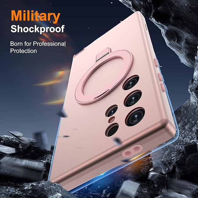 Designed for Samsung Galaxy S24 Ultra Case with Magnetic Ring Stand [Compatible with Mag-Safe][Military Grade Drop Protection][Build in Kickstand] S24 Ultra Phone Case 6.8",Rose Gold