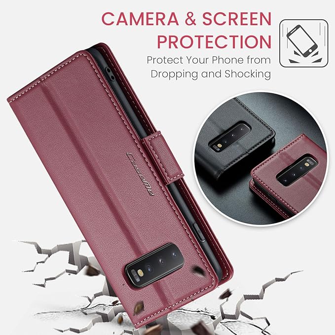 Case for Samsung Galaxy S10 Wallet Case, RFID Blocking PU Leather Flip Folio Cover Card Holder Kickstand Shockproof Phone Case Compatible with Samsung Galaxy S10, Red