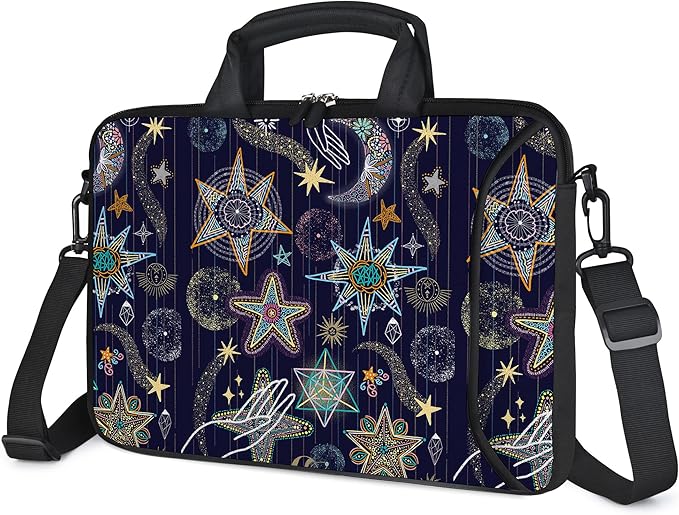 RICHEN 14 15 15.4 15.6 inch Laptop Shoulder Bag Messenger Bag Notebook Handle Sleeve Neoprene Carrying Case with Accessories Pocket (14-15.6 inch, Stars)