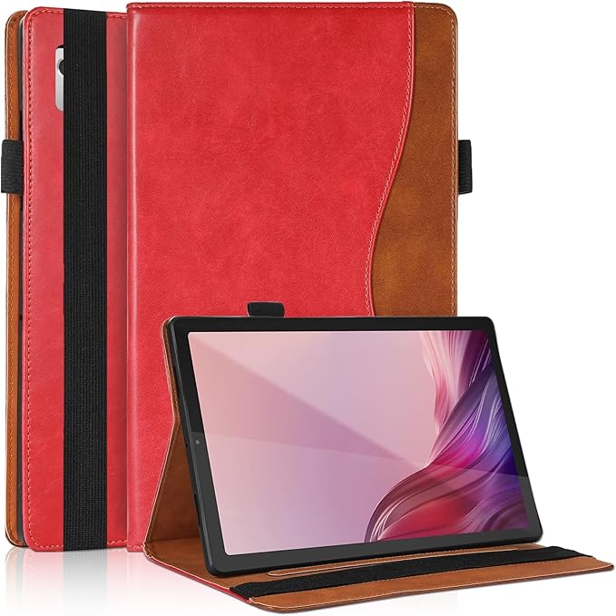 for Lenovo Tab M9 Case 9.0 inch (TB-310FU, 2023 Released) Business PU Leather Multi-Angle Stand Flip Case with Pencil Holder Card Slot for Lenovo Tab M9 9" Android Tablet-Red