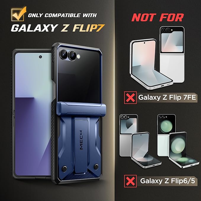 TONGATE for Z Flip 7 Case with Privacy Screen Protector, [Stand & Belt-Clip] [Hinge Protection] [Anti-Slip], Full-Body Military Grade Protective Phone Case for Samsung Galaxy Z Flip 7 5g 2025, Blue