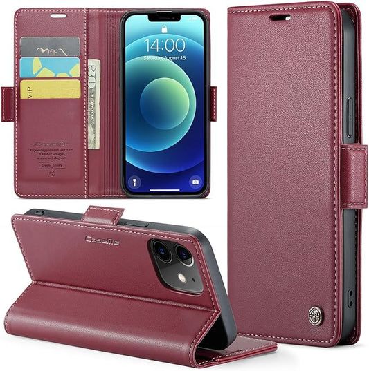for iPhone 12/12 Pro Case, Premium PU Leather Wallet Case Flip Cover with [RFID Blocking][Card Holder][Stand Function] Shockproof Protective for iPhone 12 Pro/12, Red