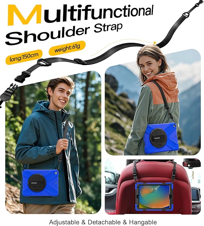 BRAECN for iPad 9th/8th/7th Generation Case, iPad 10.2 inch Heavy Duty Rugged Case with Built in Screen Protector, Hand Strap, Swiveling Stand/Shoulder Straps for iPad 10.2 2021/2021/2019-Blue