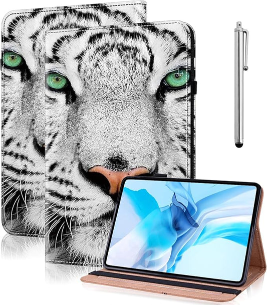 Tablet Case for Lenovo Tab Plus 11.5 Inch 2024, Multi-Angle Viewing Premium PU Leather Case with Hand Strap & Card Slots/Holder for 11.5" Lenovo Tab Plus 2024 Release - White Tiger