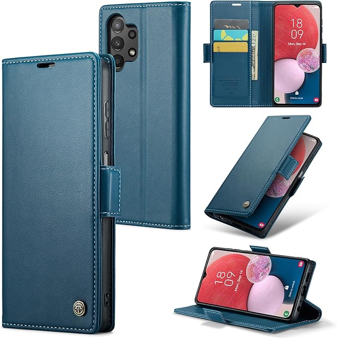 for Samsung Galaxy A13 4G/5G Case, Premium PU Leather Wallet Case Flip Cover with [RFID Blocking][Card Holder][Stand Function] Shockproof Protective for Samsung Galaxy A13, Blue