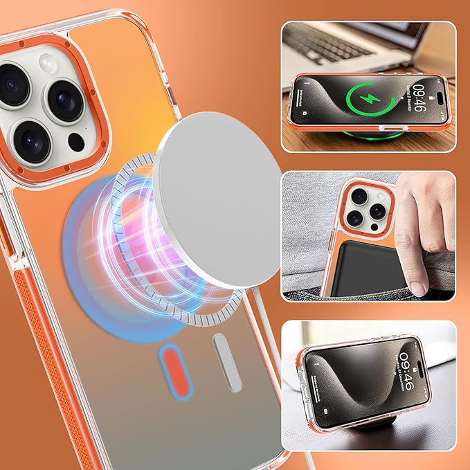 MOWIME Magnetic Case for iPhone 15 Pro [Compatible with Magsafe] [Cute Fashion Fluorescent Design] [1 Screen Protector] Slim Translucent Matte Case for iPhone 15 Pro 6.1" 2023, Orange