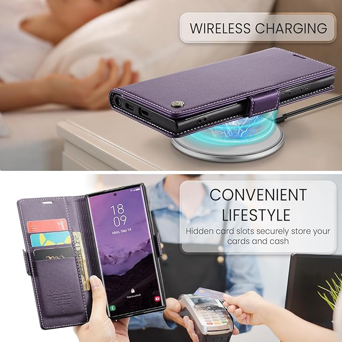 for Samsung Galaxy S25 Ultra Case, Premium PU Leather Wallet Case Flip Cover with [RFID Blocking][Card Holder][Stand Function] Shockproof Protective for Samsung Galaxy S25 Ultra, Purple