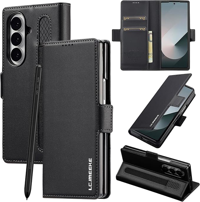 HXY Wallet Case for Samsung Galaxy Z Fold 7 with S Pen Holder, PU Leather Magnetic Flip Case for Men Women with Card Holder Kickstand Shockproof Protection Case for Galaxy Z Fold 7 2025 (Black)