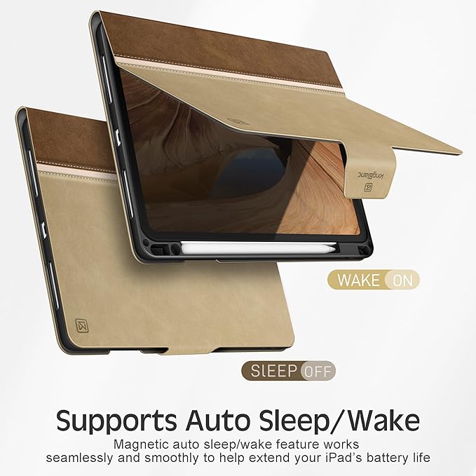 KingBlanc Case for iPad Pro 11 inch (M4) 2024 with Pencil Holder, Vegan Leather Smart Stand Cover, Auto Sleep Wake, Support Pencil Pro/(USB-C), Angles for Viewing/Writing, Durable Protection, Beige