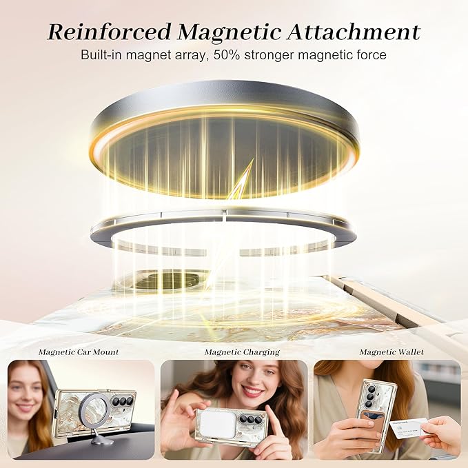 GVIEWIN for Samsung Galaxy Z Fold 7 Case Built-in HD Screen Protector [Compatible with Magsafe][Hidden Kickstand] Magnetic Full-Body Hinge Protection Slim Phone Case for Z Fold 7, Pearlescent/Gold