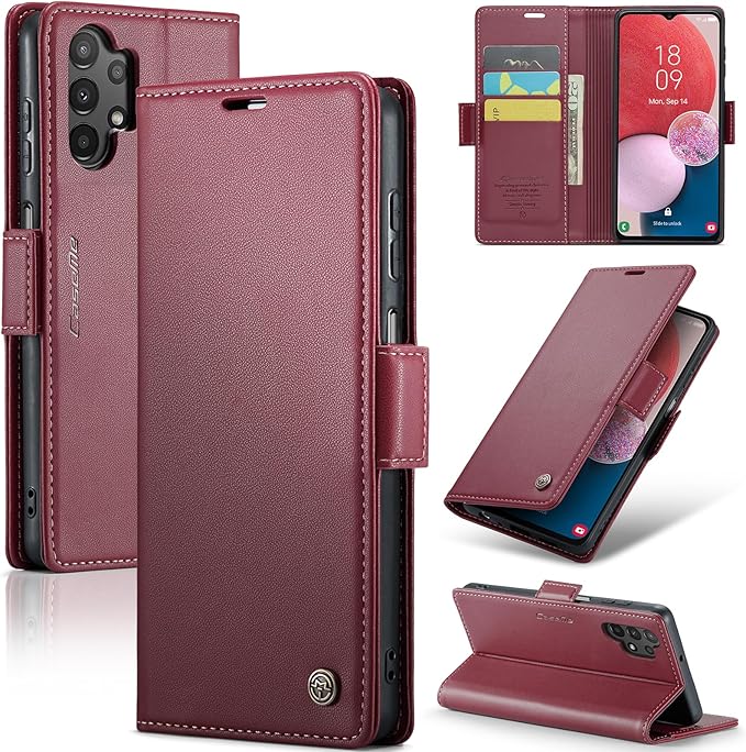 for Samsung Galaxy A13 4G/5G Case, Premium PU Leather Wallet Case Flip Cover with [RFID Blocking][Card Holder][Stand Function] Shockproof Protective for Samsung Galaxy A13, Red