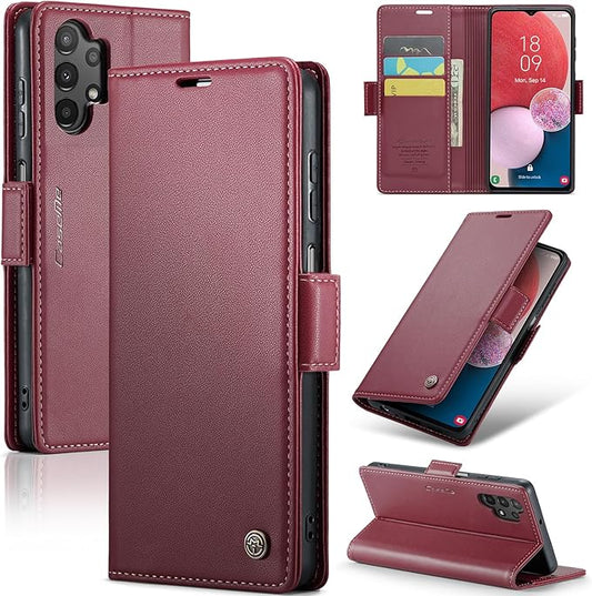 for Samsung Galaxy A13 4G/5G Case, Premium PU Leather Wallet Case Flip Cover with [RFID Blocking][Card Holder][Stand Function] Shockproof Protective for Samsung Galaxy A13, Red