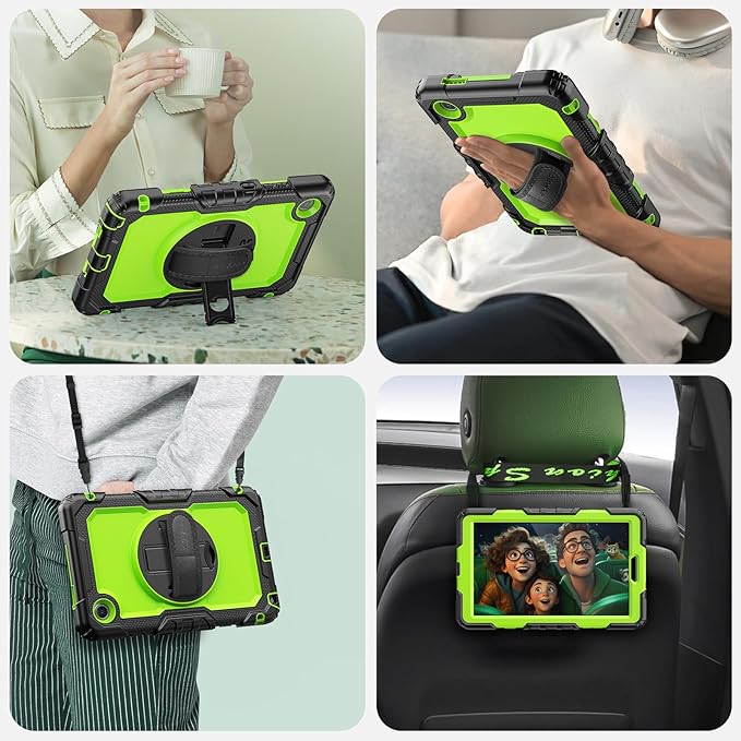 SEYMAC Case for Lenovo Tab One 8.7 inch/ K9 TB305FU (2025), Heavy Duty Full-Body Shockproof Protective Case with Screen Protector, Stand, Hand/Shoulder Strap and Pen Holder, Green
