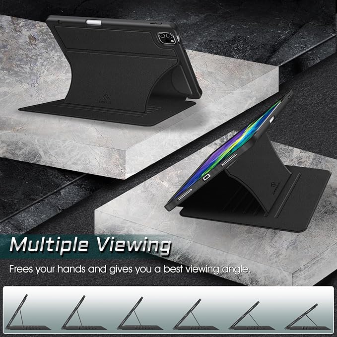 CaseBot Magnetic Stand Case for iPad Pro 11-inch (4th / 3rd Generation) 2022/2021 - Multiple Angles Shockproof Soft TPU Cover w/Pencil Holder, Also Fit iPad Pro 11" 2nd /1st Gen, Black