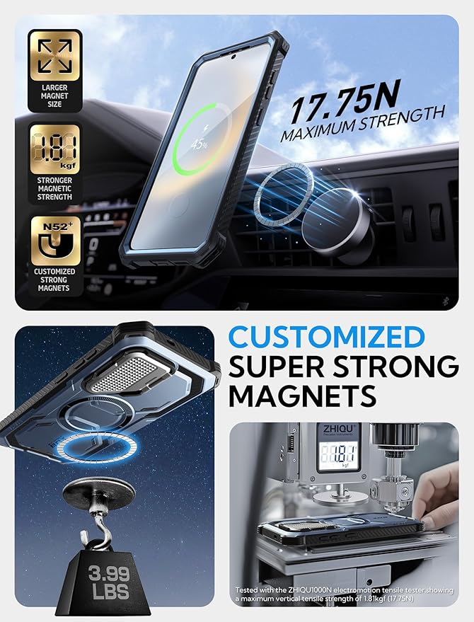 i-Blason for Samsung Galaxy S25 Plus Case with Camera Cover Stand [MagSafe Compatible] [Built-in Screen Protector] Full-Body Military-Grade Protection Rugged Magnetic Phone Case for S25 Plus, Blue