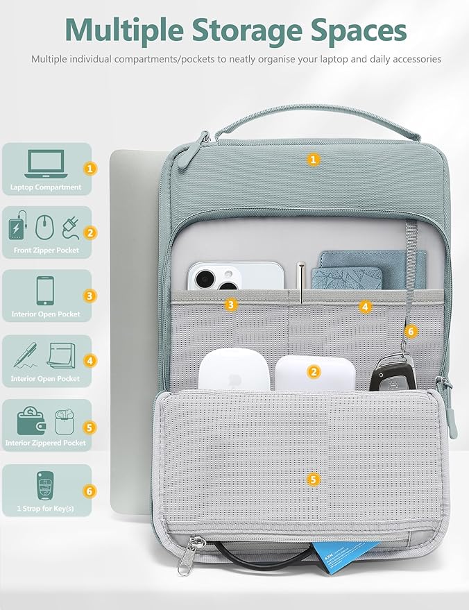 HYZUO 13 Inch Laptop Bag Sleeve for MacBook Air 13 M4 M3 M2 M1 2025-2018, MacBook Pro 13 M2 M1 2025-2016, 13" iPad Pro/Air, Surface Pro, XPS 13, Protective Case for 12"-13" Tablet, Ash Blue